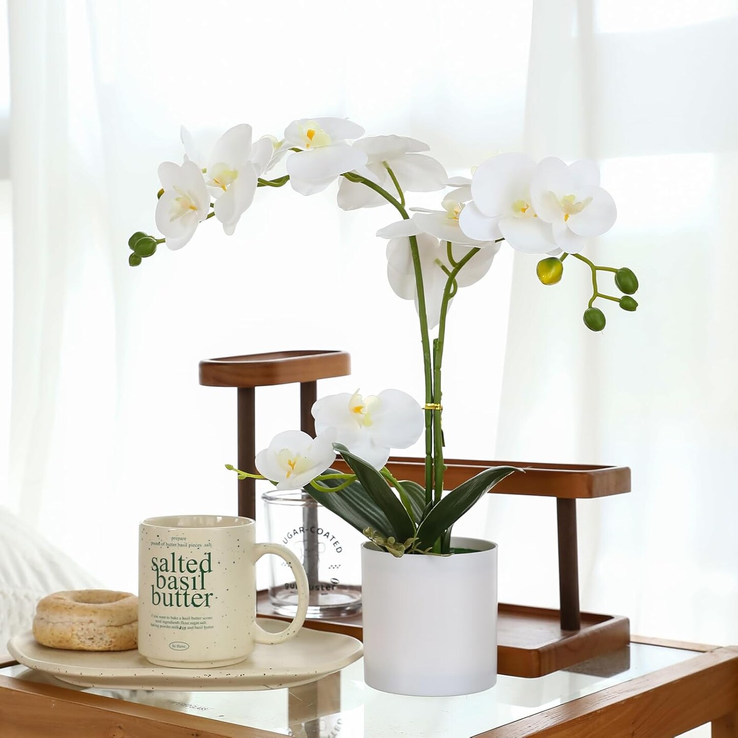 Fake Orchid Butterfly Orchid Bonsai 15 Inch White Artificial Flowers Realistic Plastic Flower Fake Flowers for Home Table and Cabinet Decoration Party and Wedding Decor Flowers Artificial Orchid