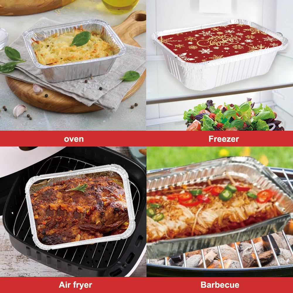 36PCS Christmas Aluminum Food Containers with Lids 9 Styles Merry Christmas Foil Leftover Containers Disposable Cookie Tins Storage Pans for Winter Holiday Gift Giving Party Supplies (Style A)