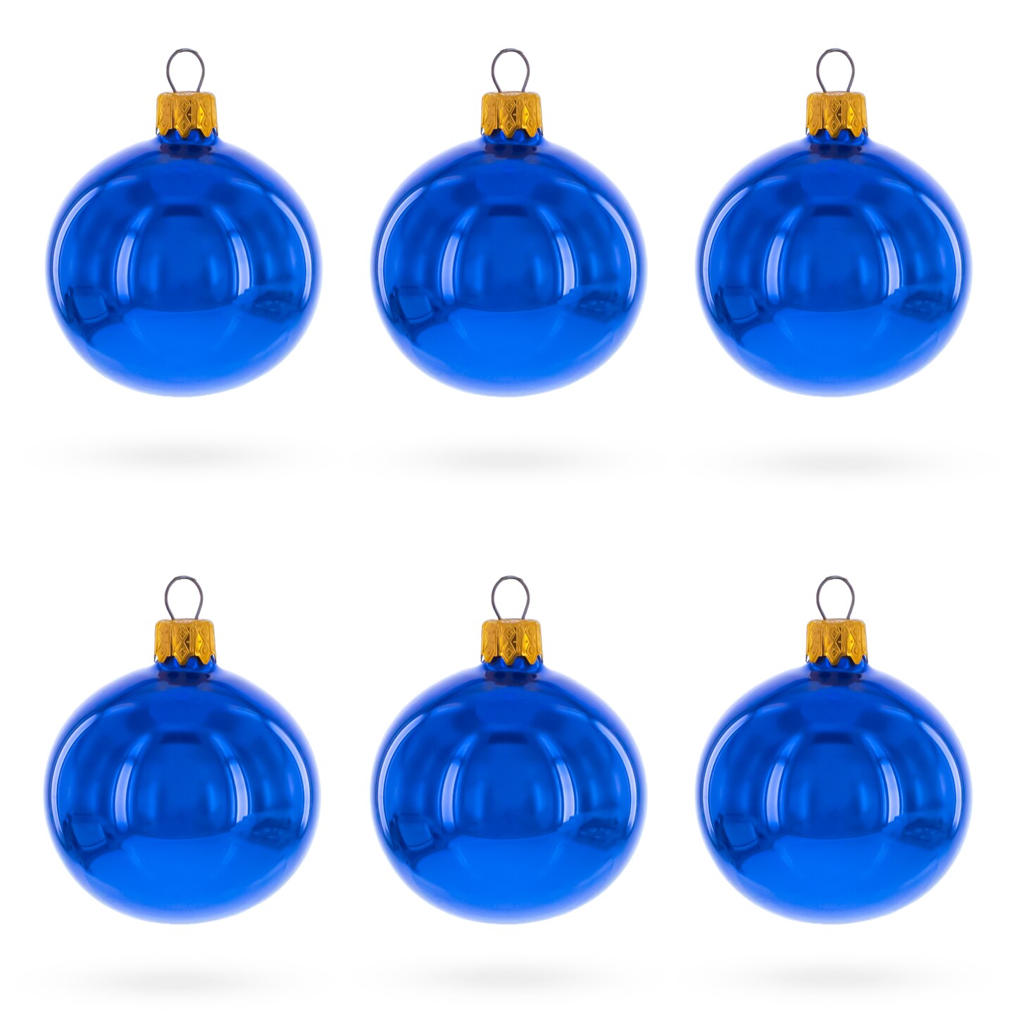 Set of 6 Glossy Blue Glass Ball Christmas Ornaments 2.4 Inches