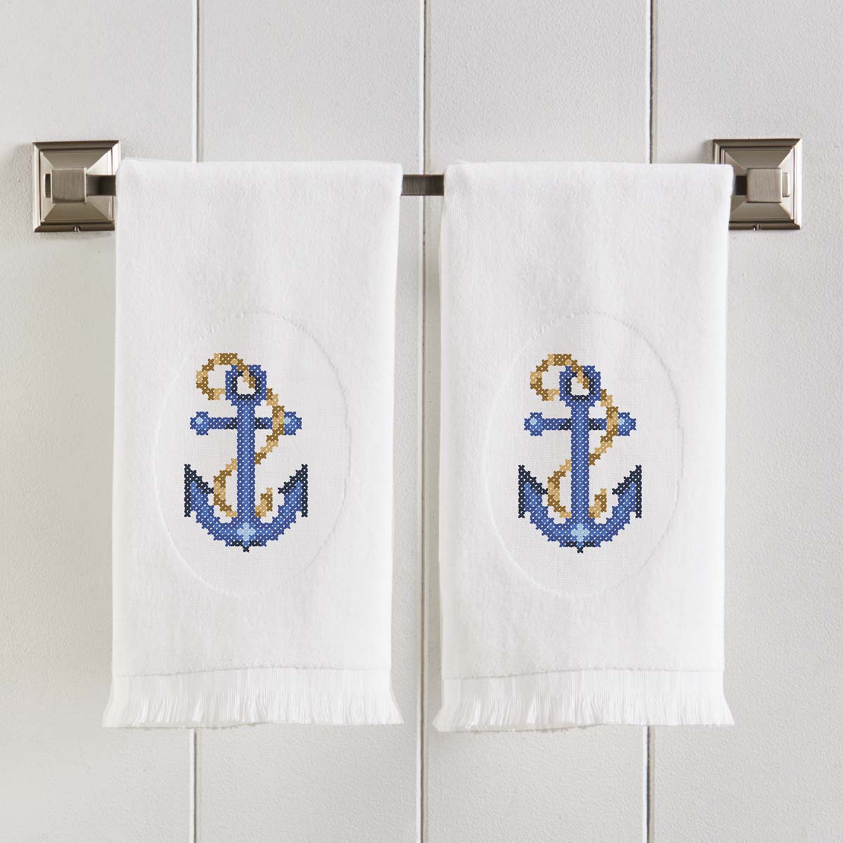 Herrschners Anchors Aweigh Terry Towel Pair Stamped Cross-Stitch