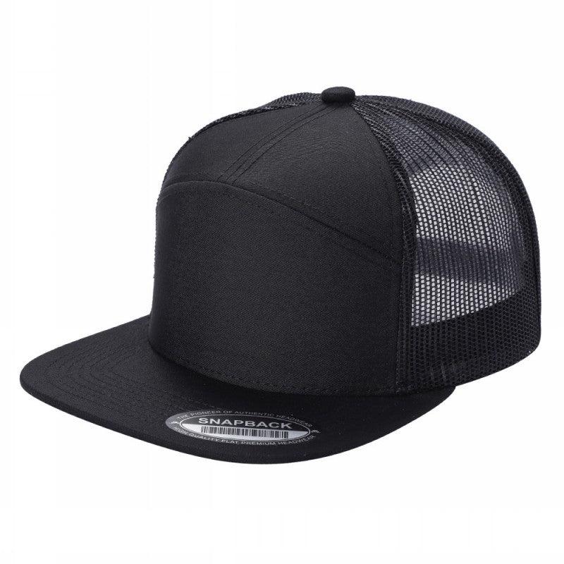7FTM 7 Panel Flat Bill Trucker Hat Adjustable Snapback with Mesh Back