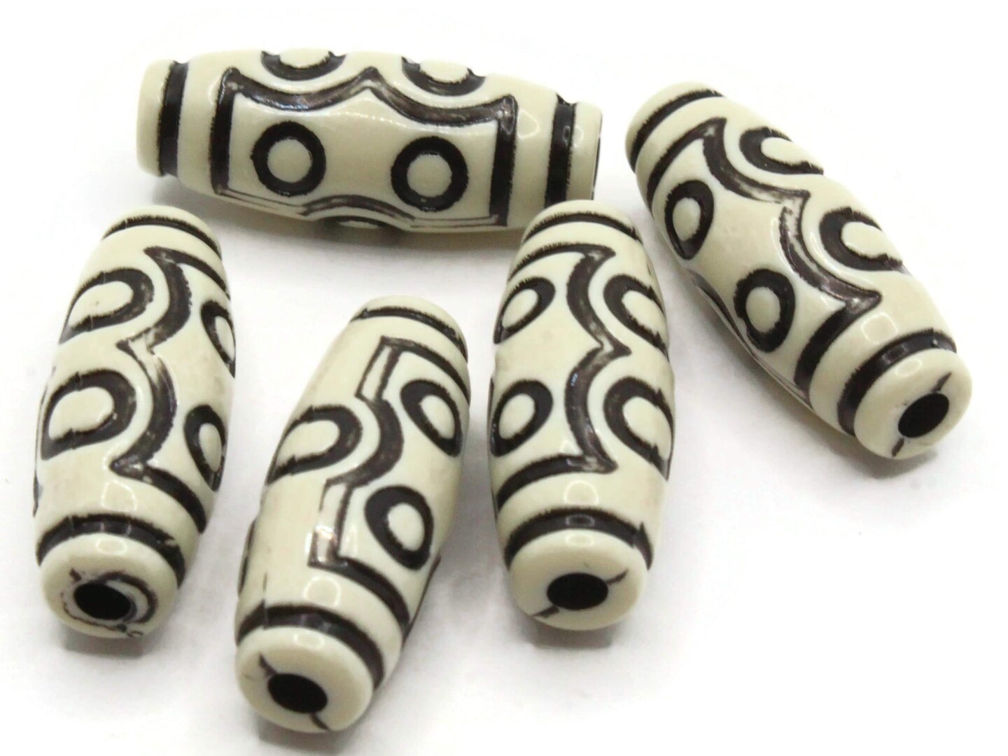 5 34mm White and Black Patterned Plastic Tube Beads