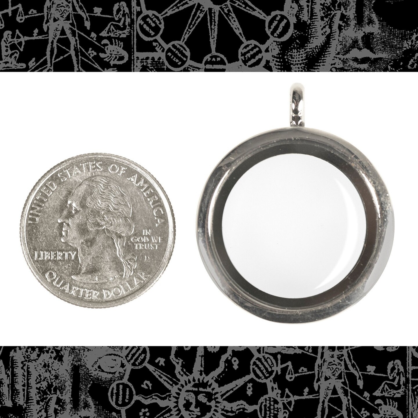 Silver Display Pendant Floating Pendant Rhinestone Locket with Window - One ZS-P2