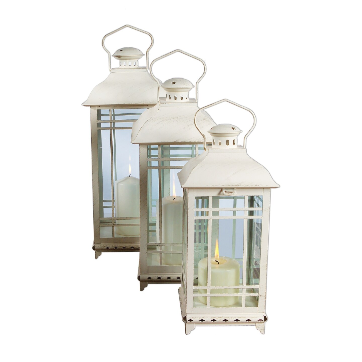 Melrose Set of 3 White Mission Style Pillar Candle Lanterns 20"