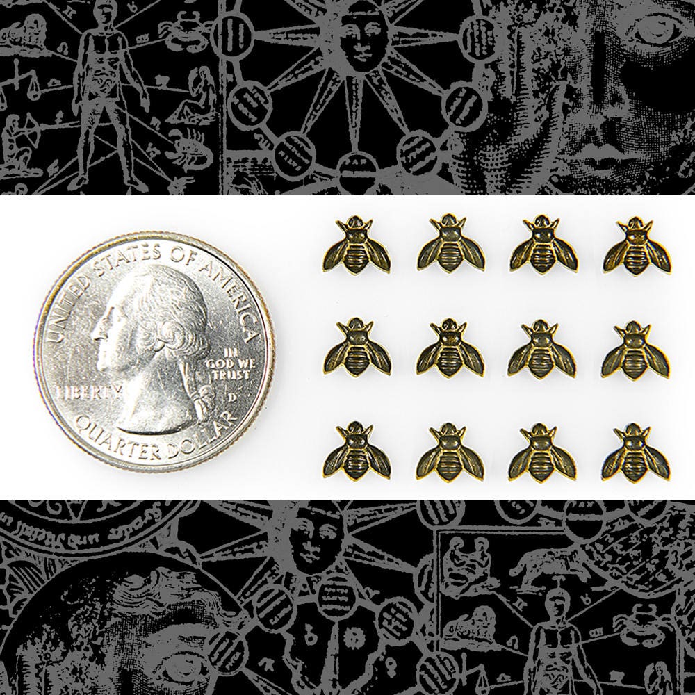 Antiqued Brass Itty Bitty Bee Charms with no Ring - Set of Twelve - AB-C147