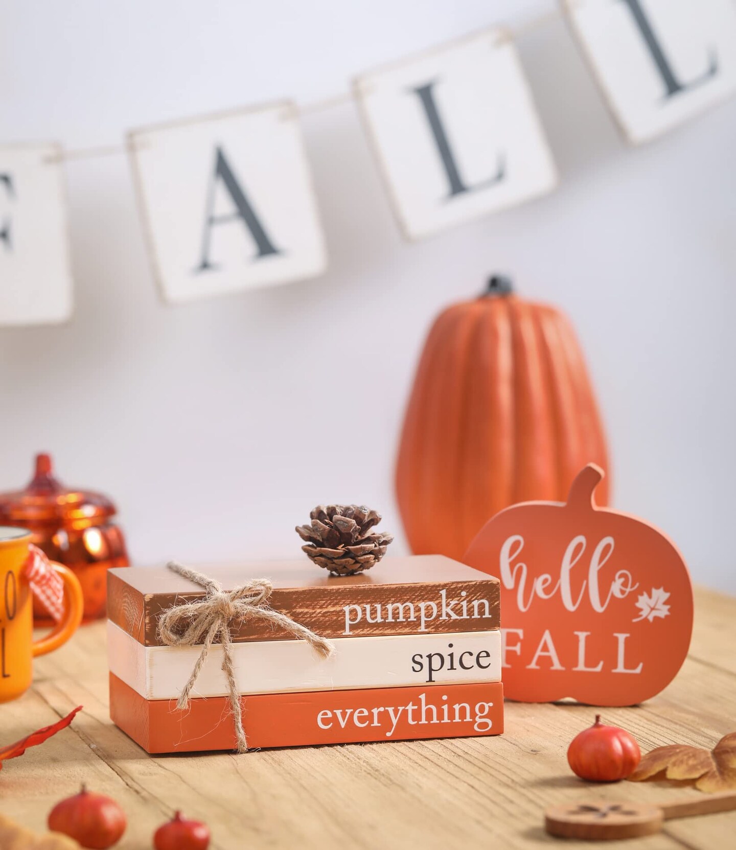 Fall Thanksgiving Decorations Tiered Tray,Hello Fall Decor, Autumn Mini Faux Decorative,Farmhouse Mini Decorative Books Bundle