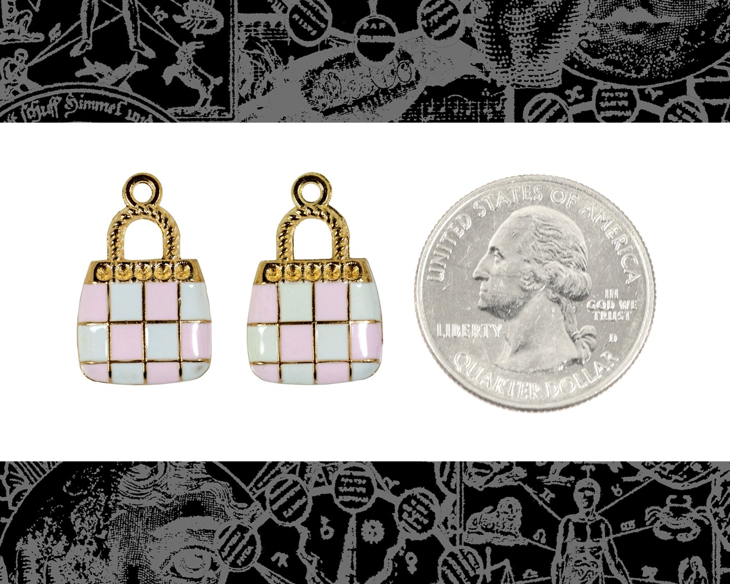 Pink and White Checkered Purse Charms - Set of Two - XXX - ZG-C46