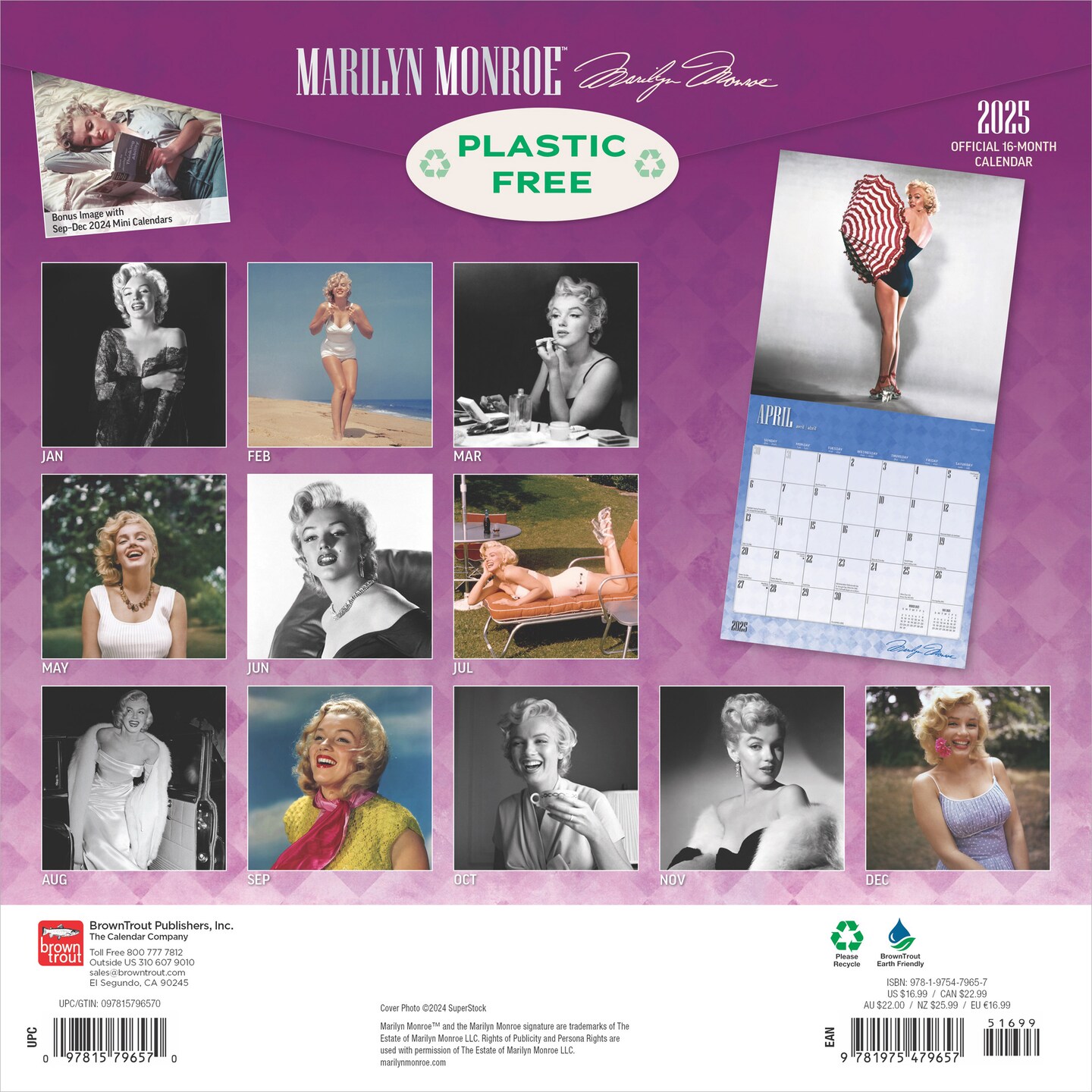 Marilyn Monroe OFFICIAL | 2025 12 x 24 Inch Monthly Square Wall Calendar | Foil Stamped Cover | Plastic-Free | BrownTrout | USA American Actress Celebrity