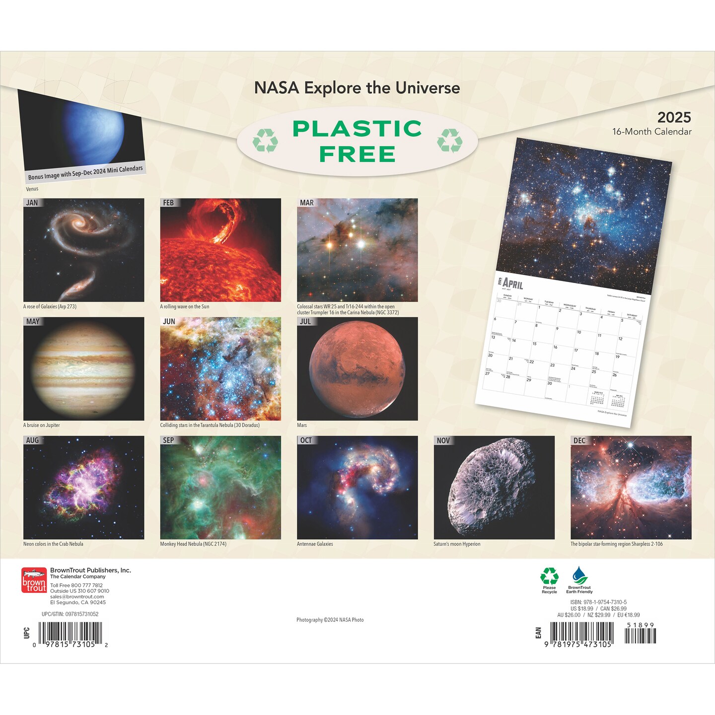 NASA Explore the Universe | 2025 14 x 24 Inch Monthly Deluxe Wall Calendar | Foil Stamped Cover | Plastic-Free | BrownTrout | Space Cosmos Inspiration