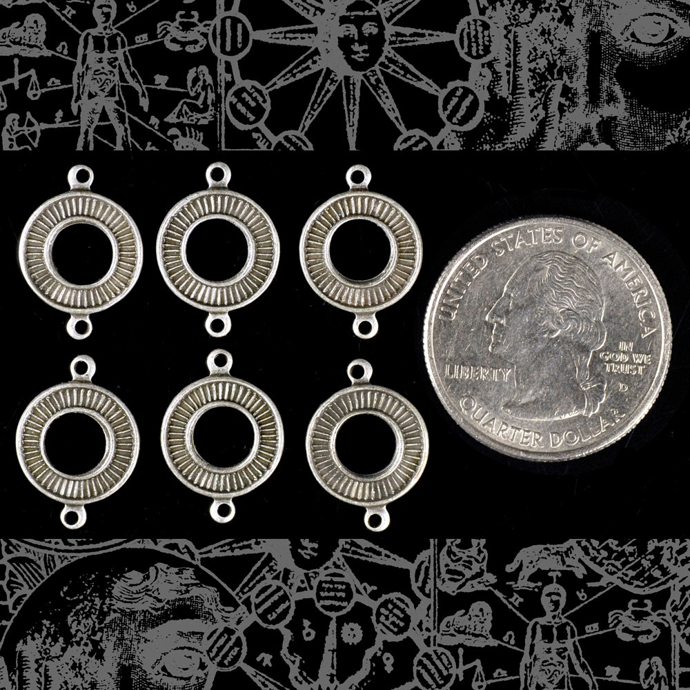 Antiqued Silver Plated Brass Halo Two Ring Connectors - Set of Six - XXX - S-2C95