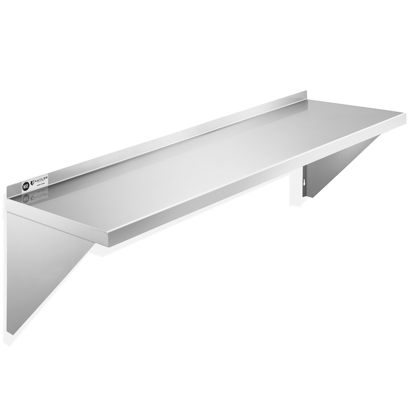 KUTLER Stainless Steel Shelf, NSF Commercial Wall Mount Shelves with Backsplash, Floating Metal Shelving for Restaurant, Kitchen, Home, Garage