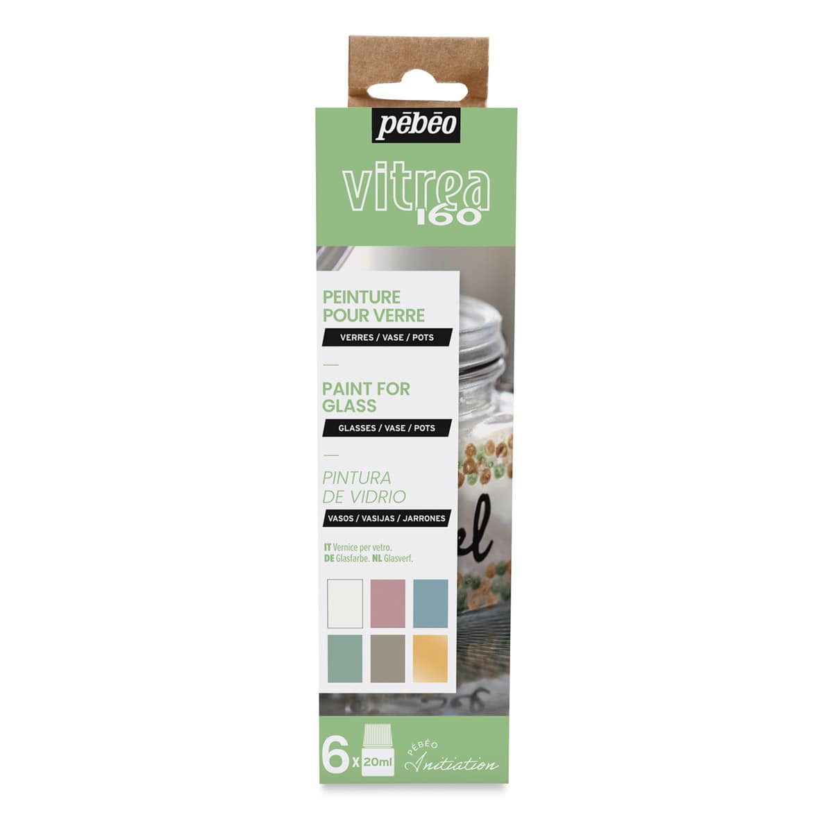 Pebeo Vitrea Paint - Initiation Set, Set of 6, Pastels, 20 ml, Bottles