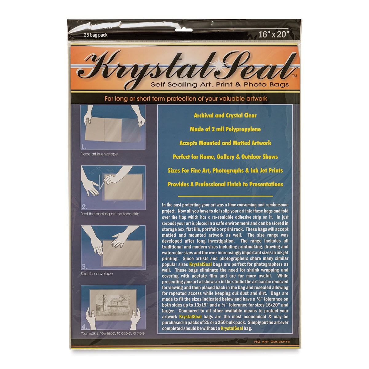 Krystal Seal Self-Sealing Art, Print, and Photo Bag Pack - 16" x 20", Pkg of 25