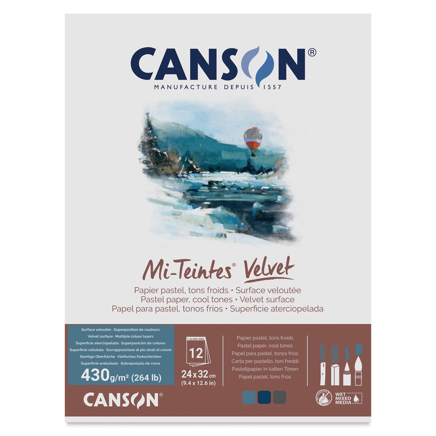 Canson Mi-Teintes Velvet Paper Pad - 9.4" x 12.6", Cool Tones, 12 Sheets