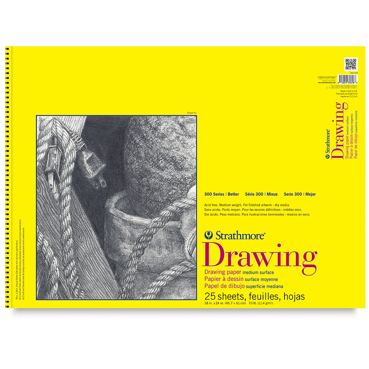 Strathmore 300 Series Drawing Pad - 18" x 24", Wire Bound, 25 Sheets