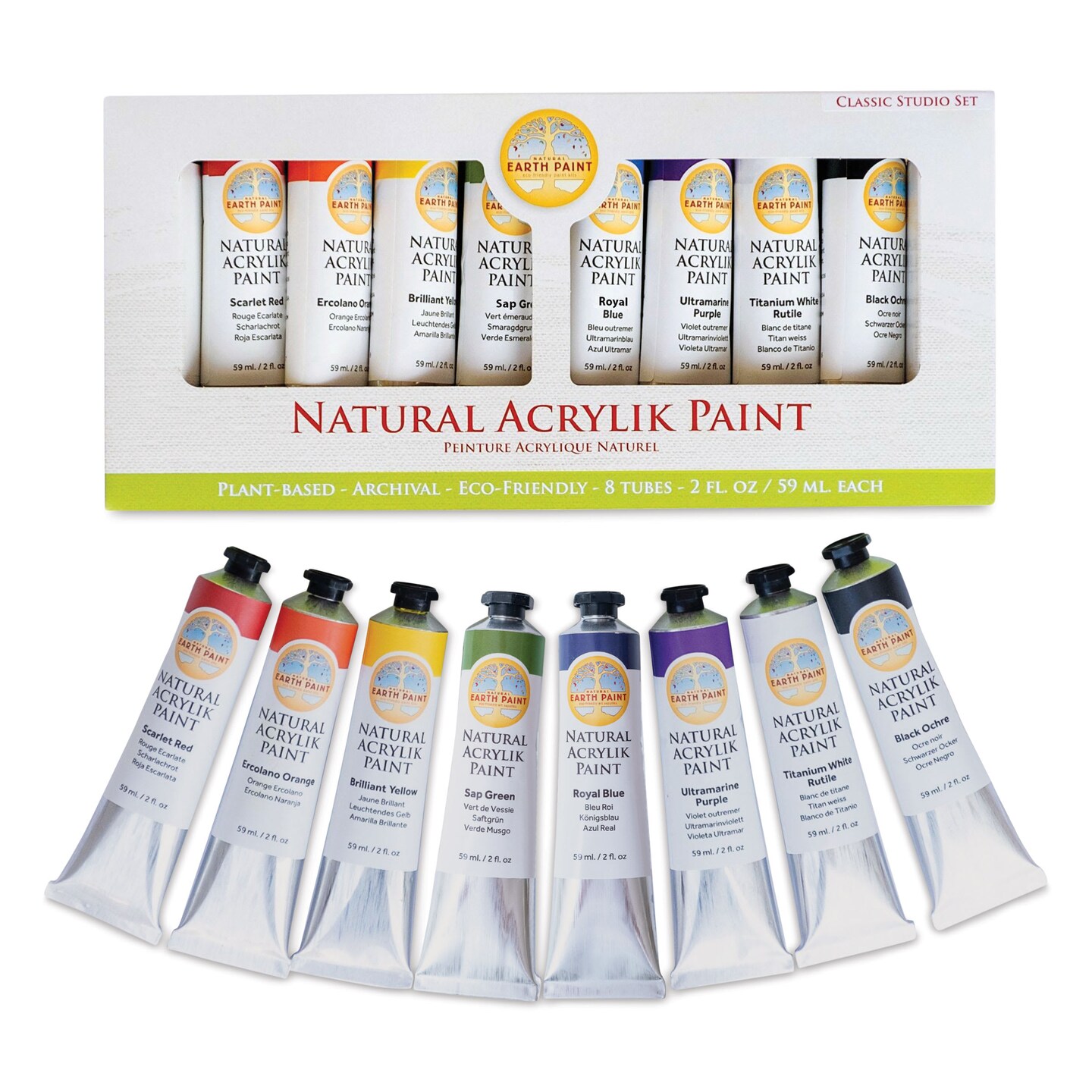 Natural Earth Paint Natural Acrylik Paints - Set of 8, Classic Colors, 59 ml
