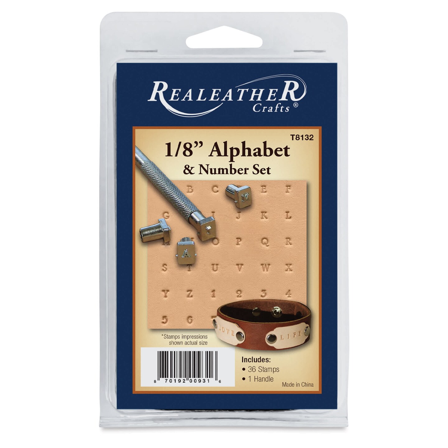 Realeather Leather Tooling Set - 1/8" Alphabet and Numbers, Set of 36