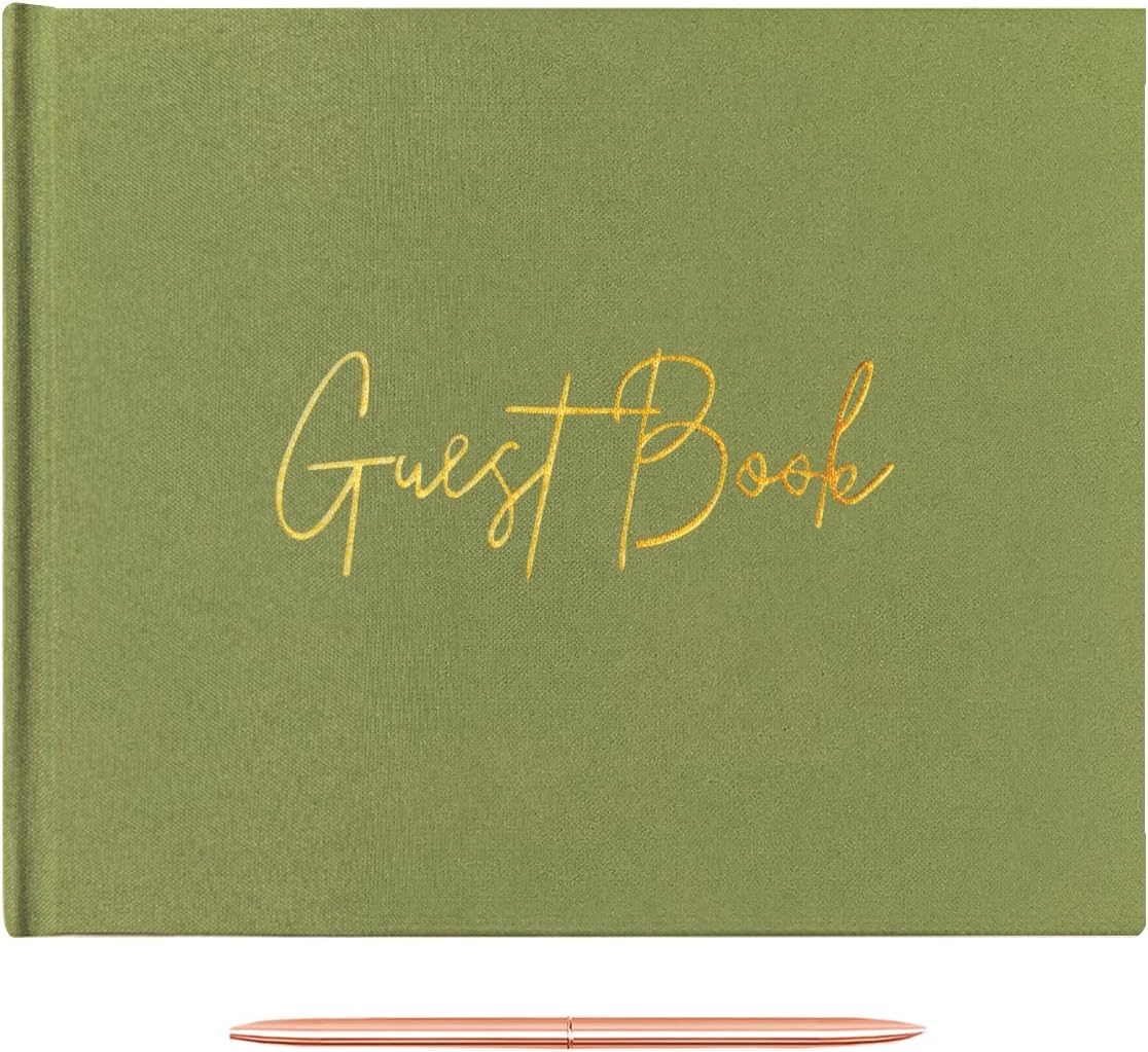 Wedding Book Bundle, Includes 2 Pens Wedding GuestBook, Sage Green Golden Guest Book, Guest Book Wedding Reception, Wedding Registry Must Have, GuestBook for Wedding