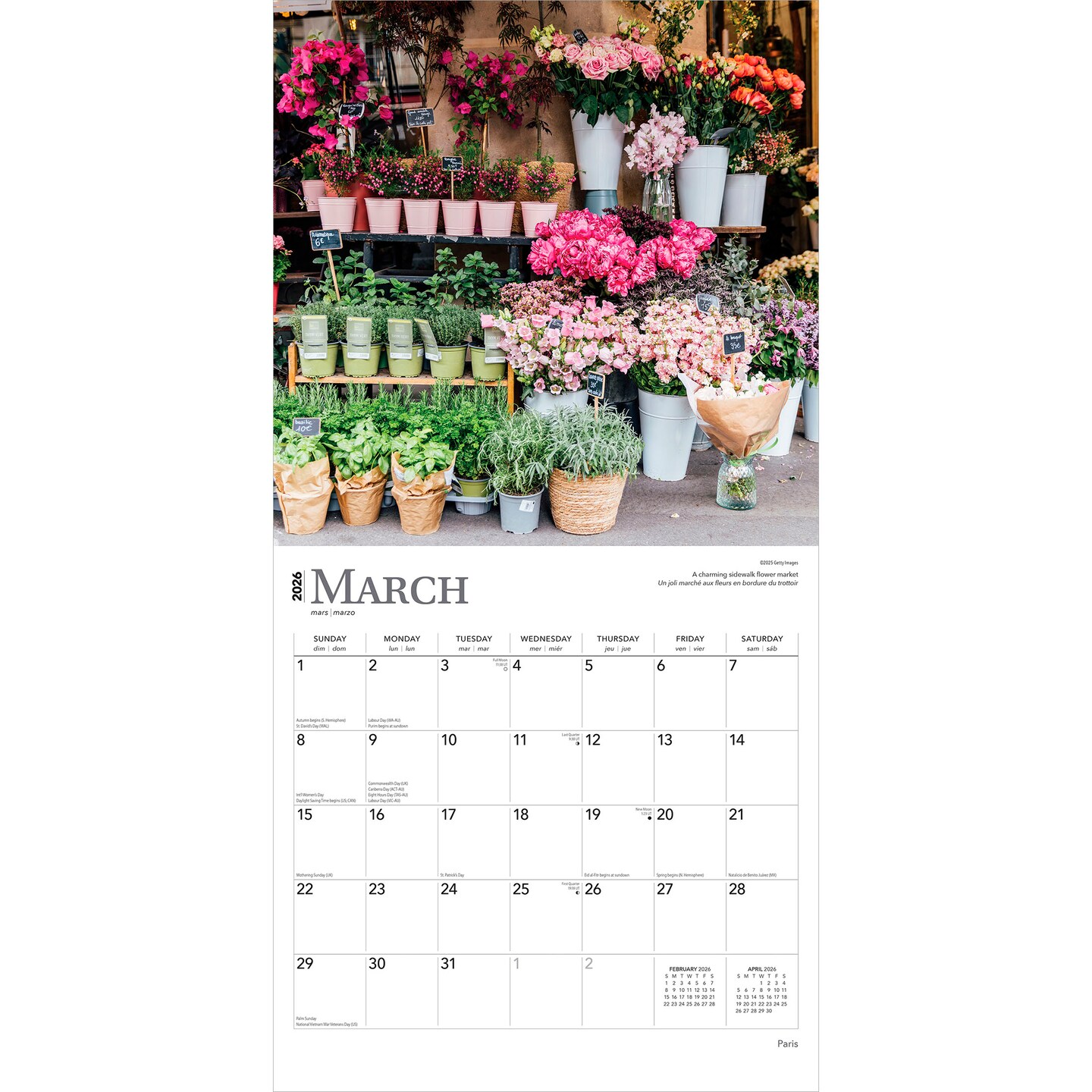 Paris | 2026 12 x 24 Inch (Hanging) Monthly Square Wall Calendar | Foil Stamped Cover | English/French Bilingual | Plastic-Free