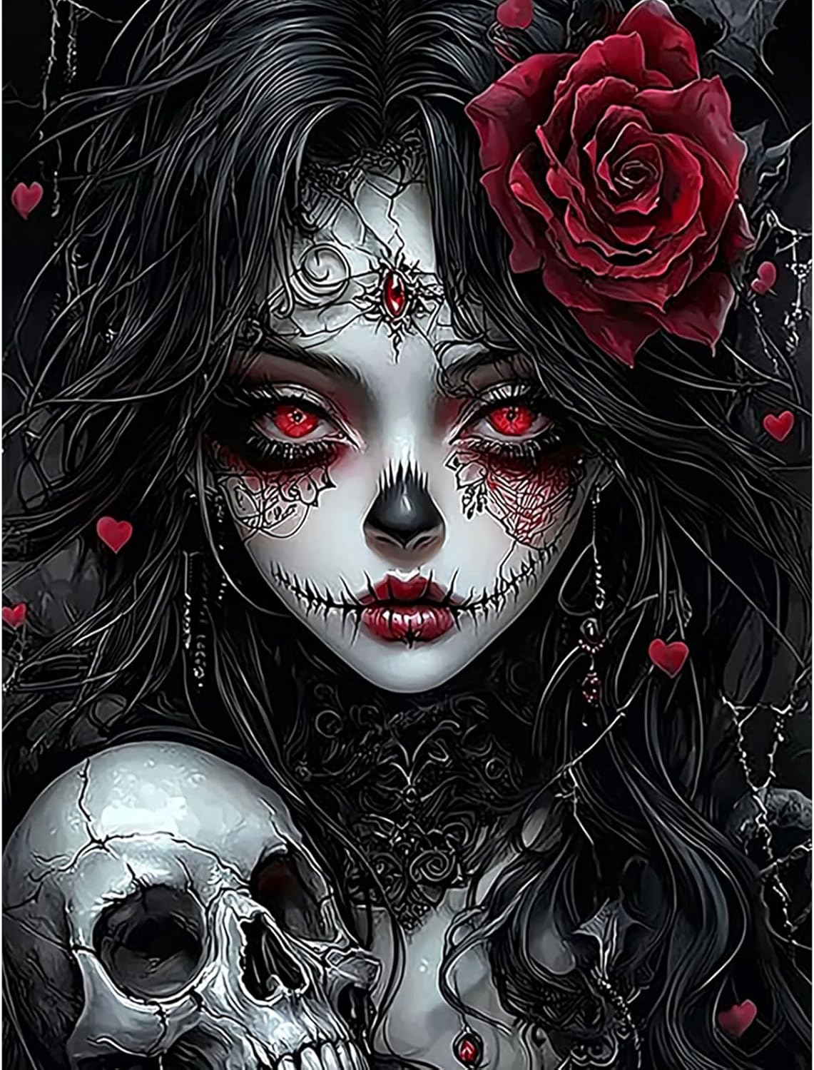 Gothic Skull Diamond Painting Kit for Adults – 12x16" 5D Full Drill DIY Diamond Art, Beginner-Friendly Halloween Gem Painting for Home Wall Decor