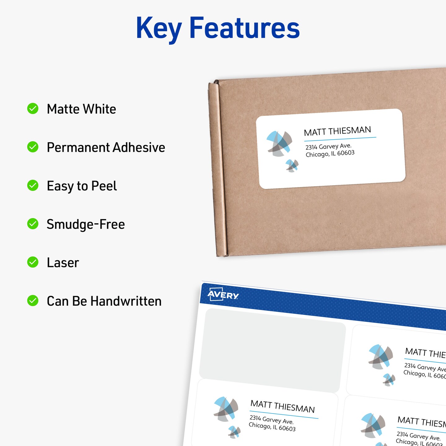 Avery Full-Sheet Printable Shipping Labels, 8.5&#x22; x 11&#x22; Customizable Stickers, White, 100 Blank Mailing Labels, Great for Mailing, Shipping, Organizing, and More (5165)