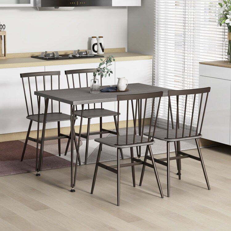 5-Piece Dining Table Set for 4, Wooden with 360° Swivel Feet, Space-Saving Design for Small Spaces
