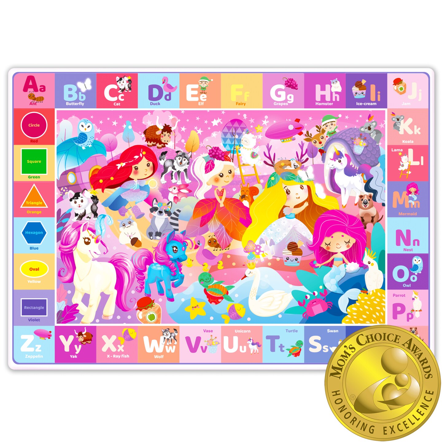 QUOKKA Playmats for Babies and Toddlers ABC Play Mat for Kids Baby Infants - Super Soft Plush Extra Thick (0.8cm) Large Alphabet Nursery Rug with Unicorn Princess - Padded Foldable Non-Slip Mat