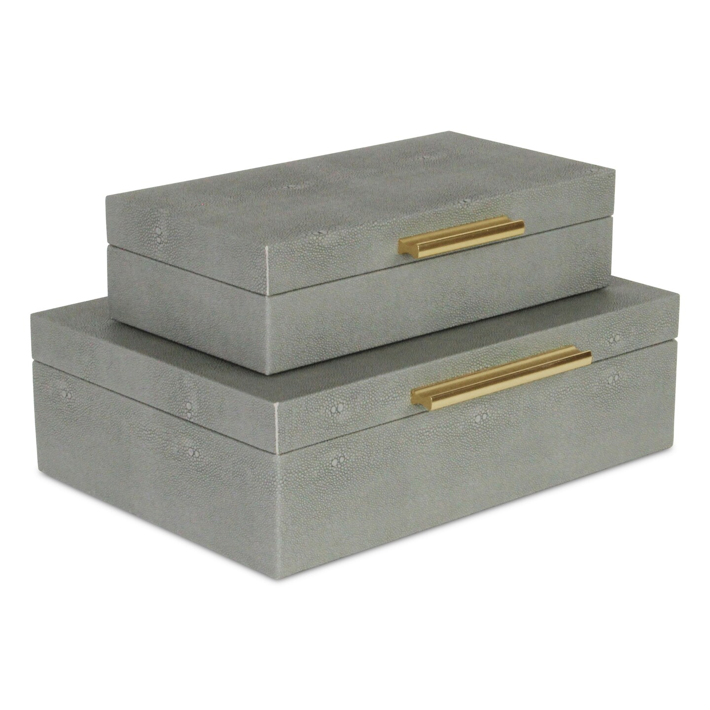 Contemporary Home Living Set of 2 Gray Rectangular Faux Shagreen Decorative Box with Handles 11.75&#x22;