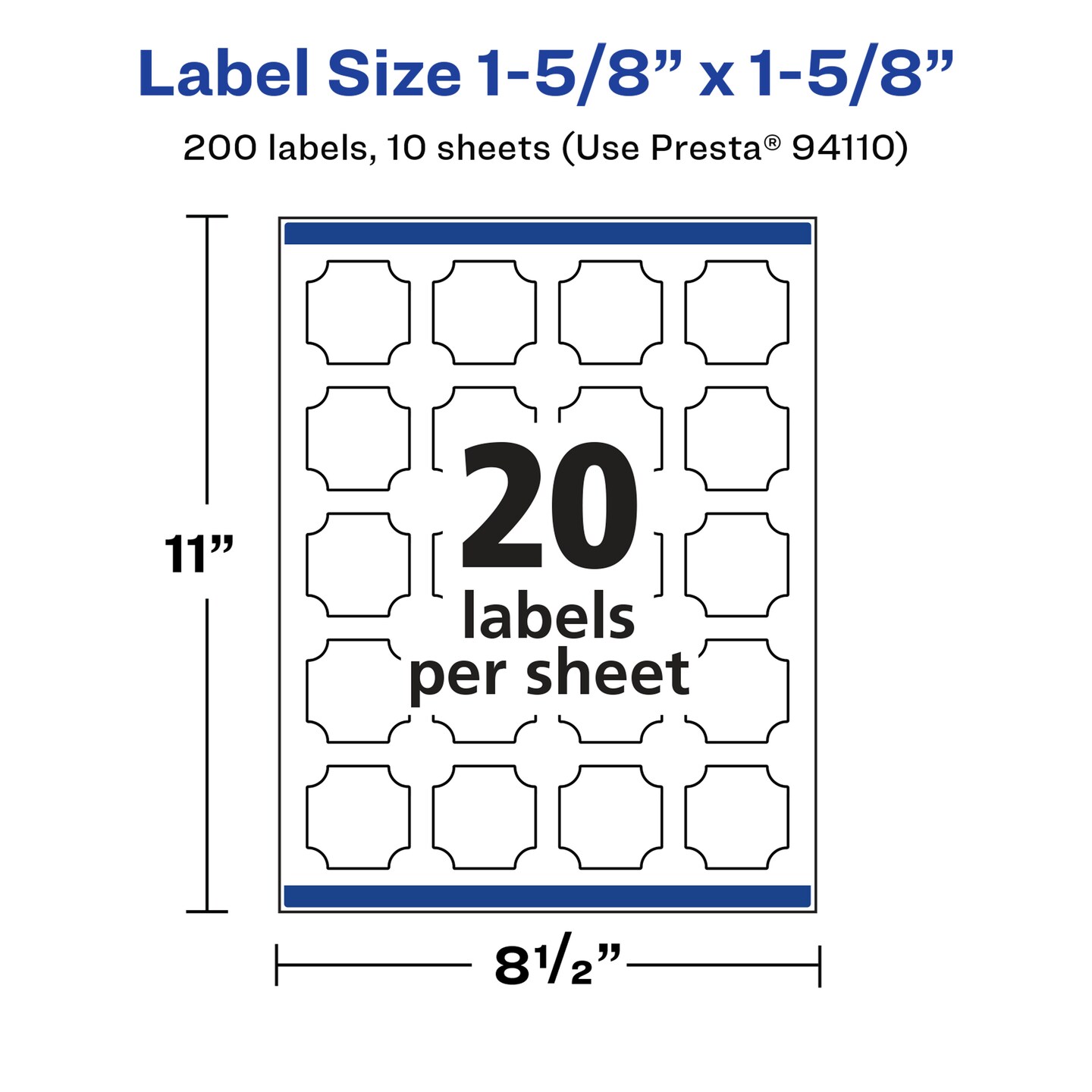 Avery Glossy White Square Scalloped Labels with Sure Feed, 1-5/8&#x22; x 1-5/8&#x22;