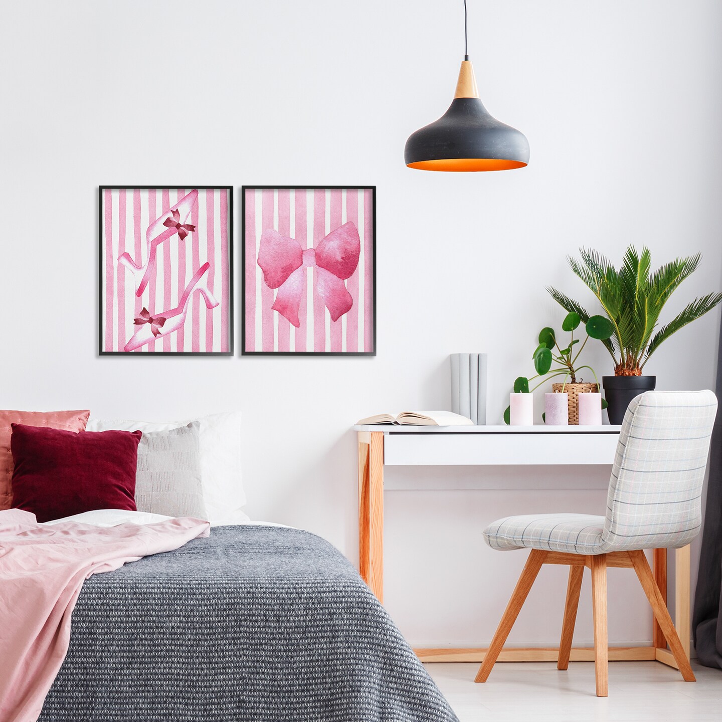 Stupell Industries Feminine Chic Bows Pink Stripes 2pc Framed Giclee Set, design by Camila Juncos