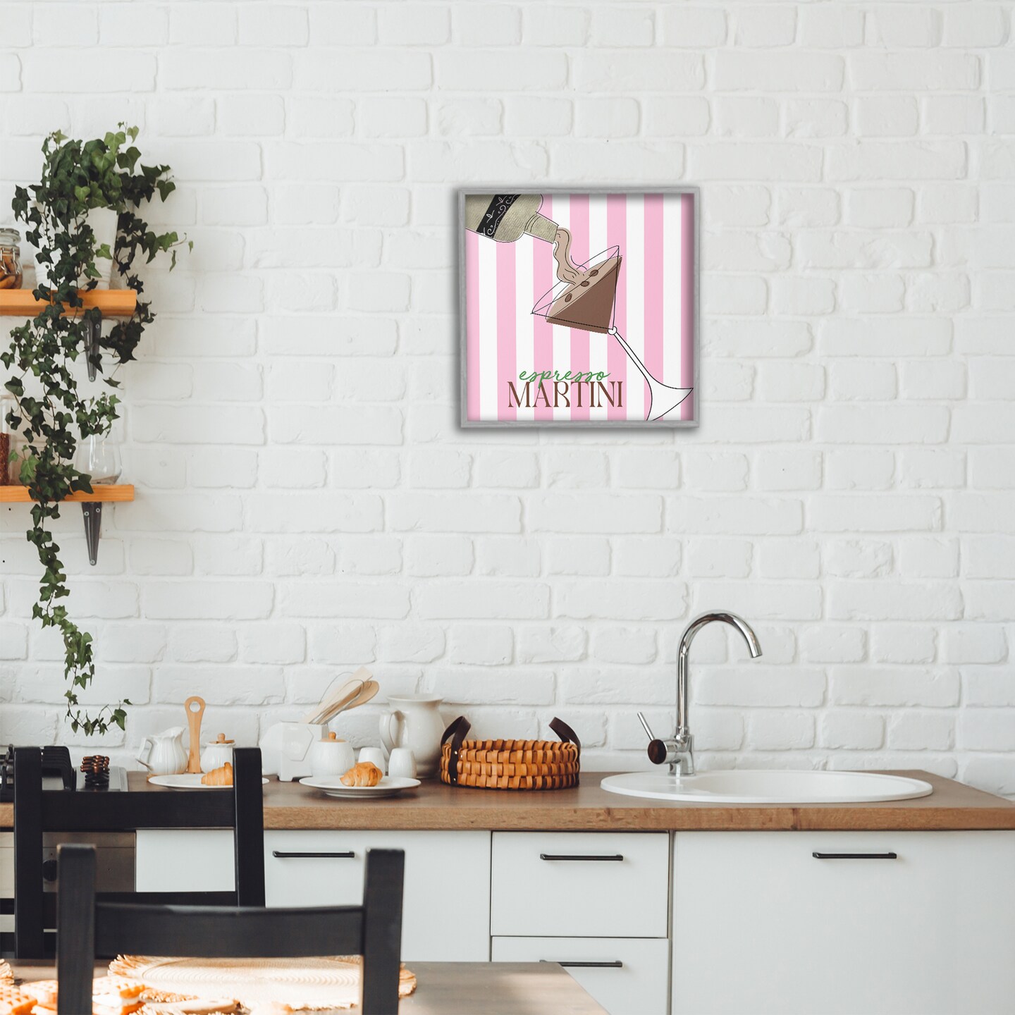 Stupell Industries Espresso Martini Pink Stripes Framed Giclee, design by Deidre Mosher
