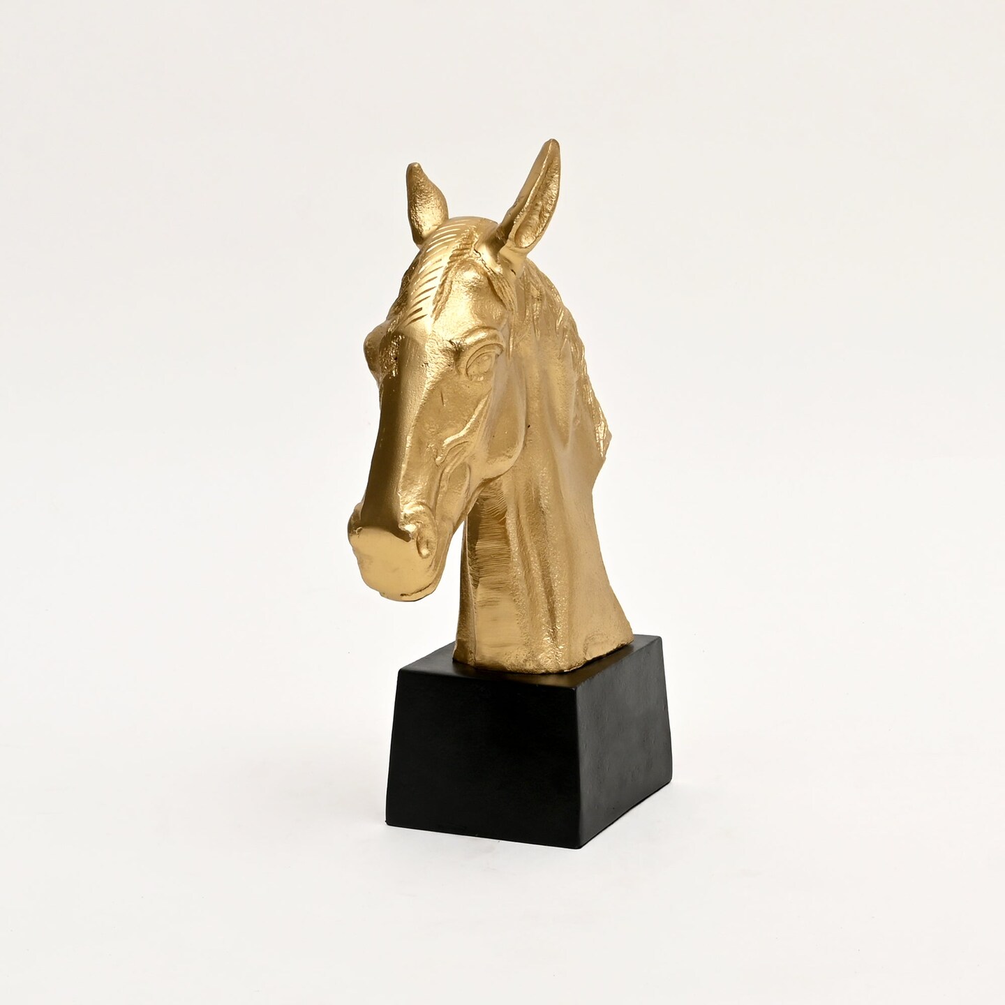 Graceful Gold Polished Aluminum Horse Sculpture on Black Base – 10x6x10.75" | Table Décor Animal Figurine