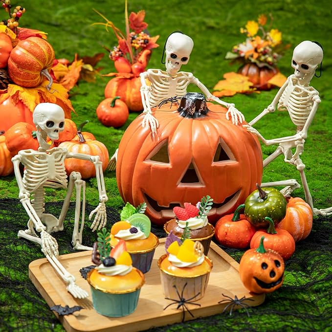 6 Pcs 16IN Halloween Skeleton Decoration, Large Full Body Posable Halloween Hanging Skeleton Decor for Indoor Outdoor Decoration