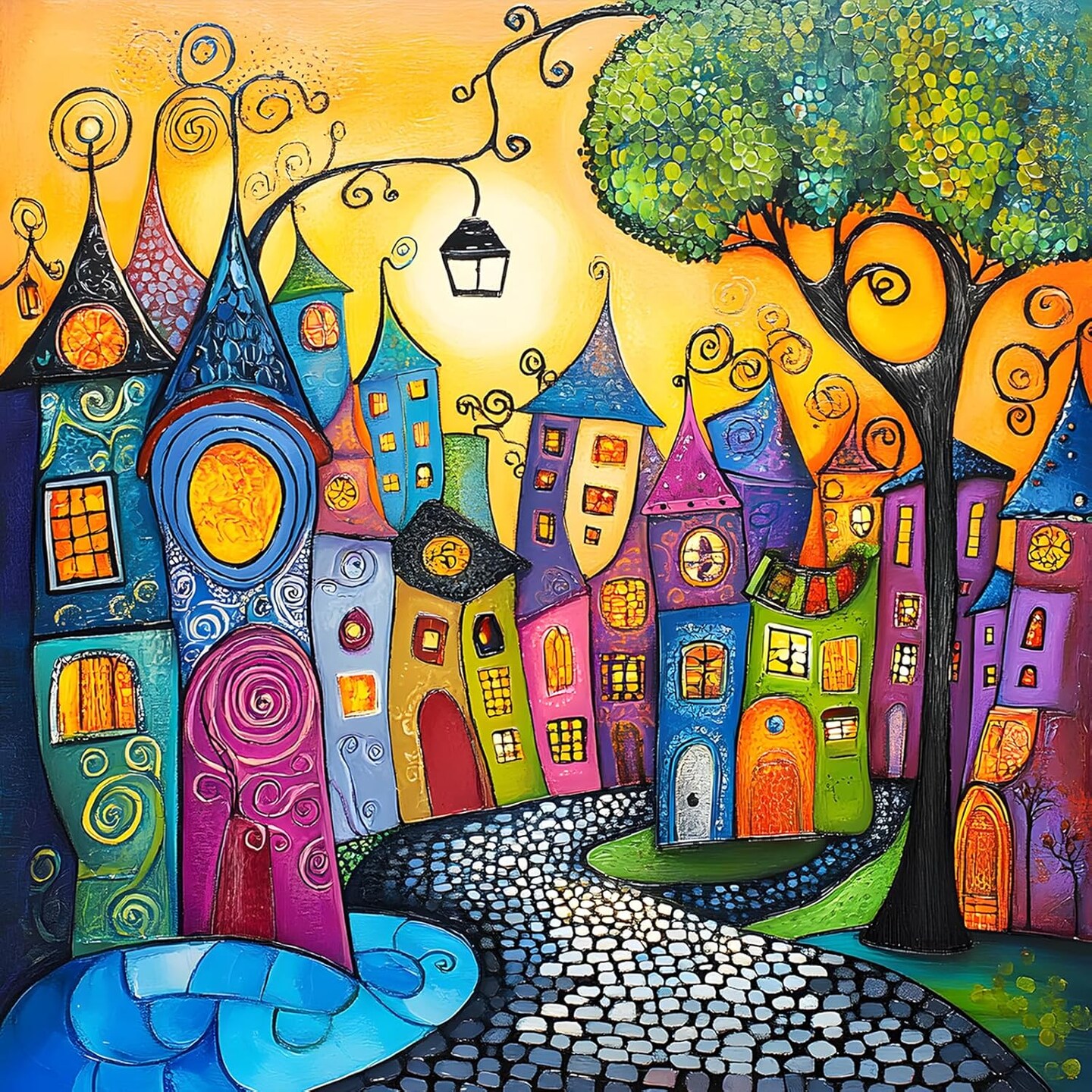 DIY Colorful Houses Diamonds Painting Kits for Adults, 5D Full Drill Diamond Art Painting Kits, Street Houses Gem Arts and Crafts for Home Wall Decor 12X12in