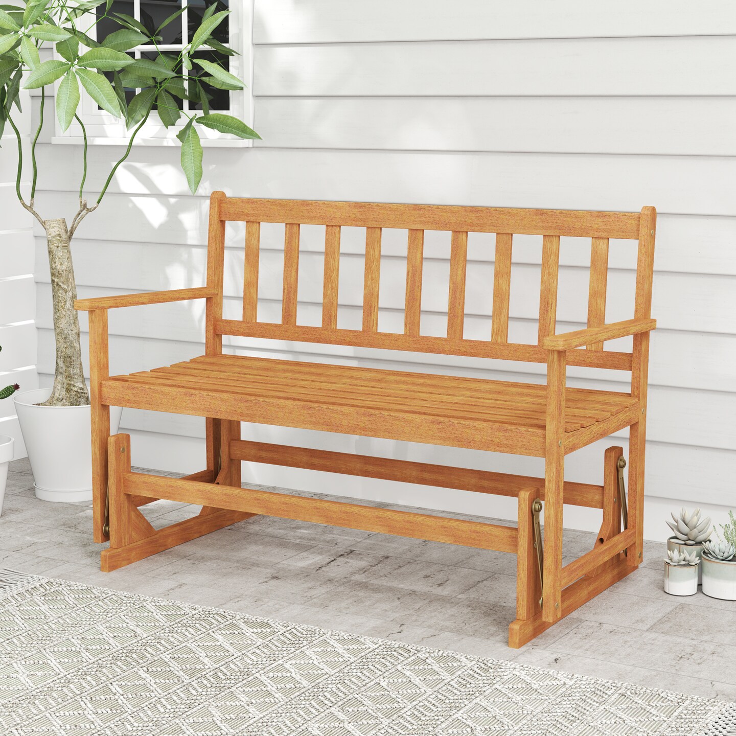 Natural Wooden Outdoor Glider Bench Rocking Loveseat Ideal for 2 Person
