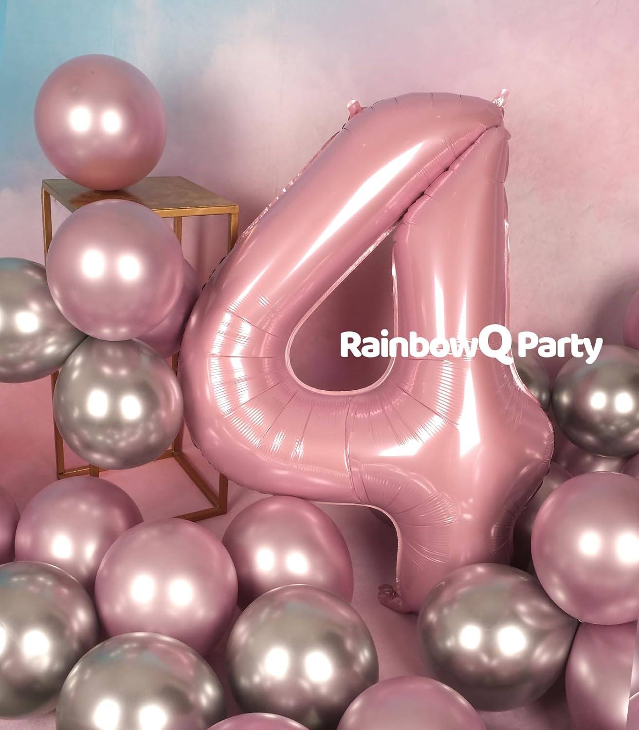 4 Balloon Number 40 Inch for Boy or Girl Big Pink 0-9 Foil Mylar Large 4 Number Balloon Happy 4th Birthday Party Anniversary Decorations Supplies