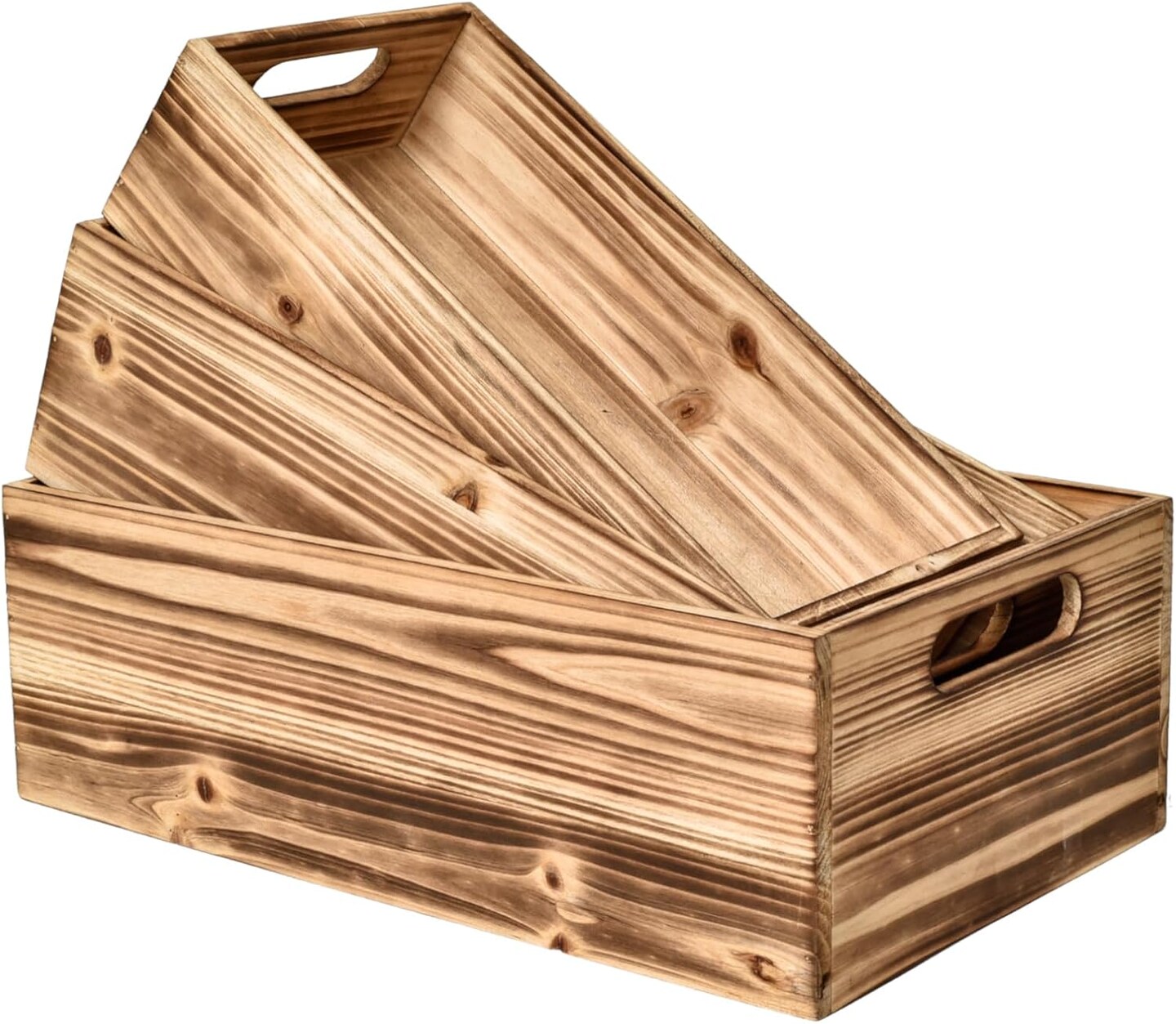 Set of 3 Wooden Boxes for Storage Small Crates