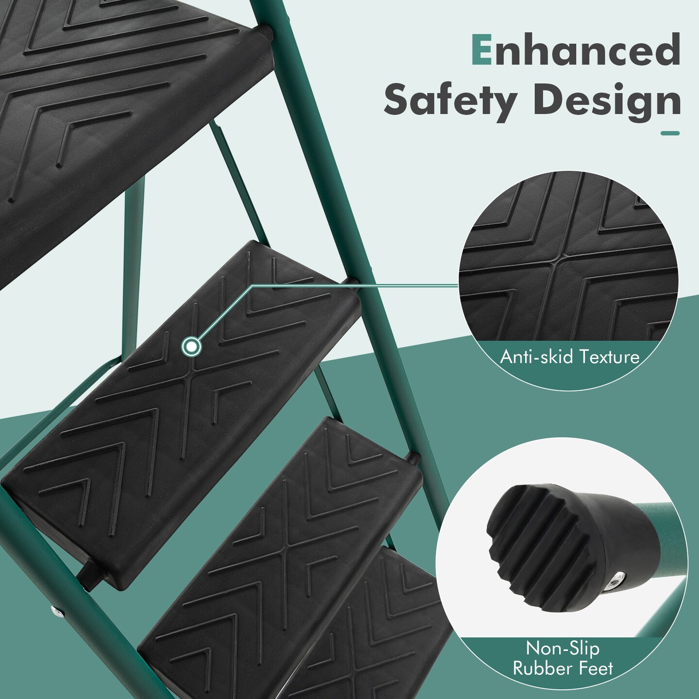 Metal Foldable 4-Step Ladder with Tool Tray Non-Slip Footpads and Wide Pedals