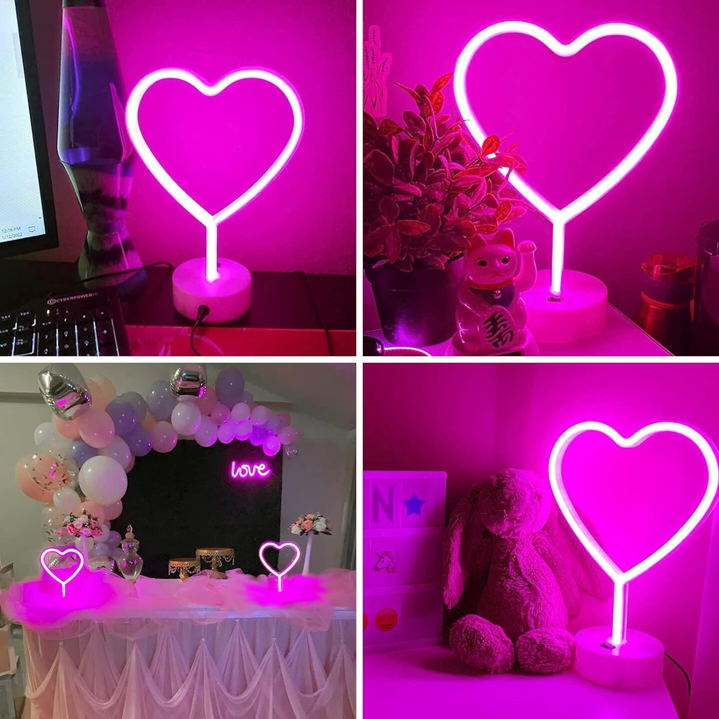 Summer Pink Heart Neon Sign, 2 Pack LED Neon Lights, USB or Battery Powered, Table Decorations for Room, Dorm, Wedding, Anniversary, Bedroom, Classroom, Mother&#x27;s Day &#x26; Summer Parties