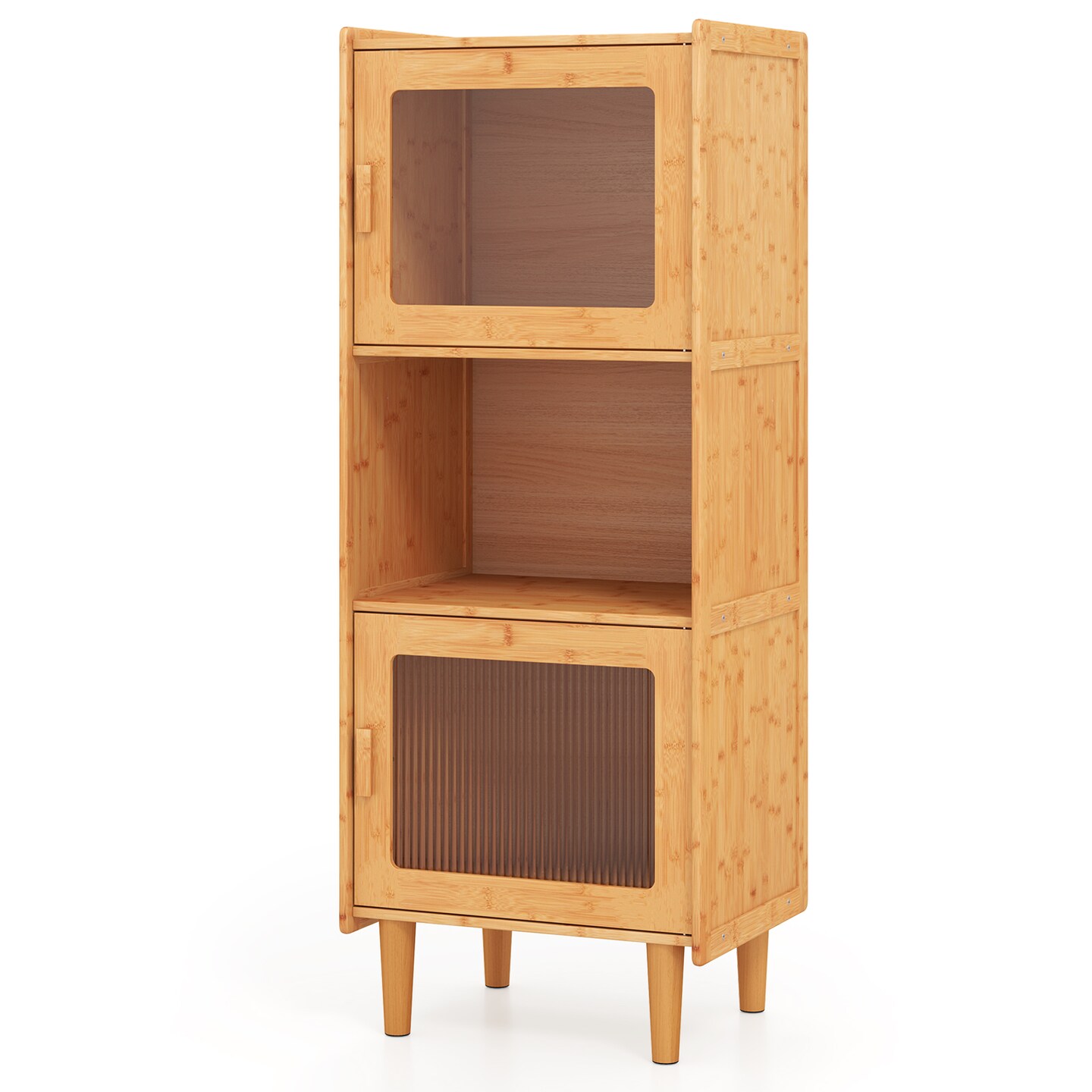 Natural Wicker Acrylic 3-Cube Cabinet Display Storage with Clear Doors