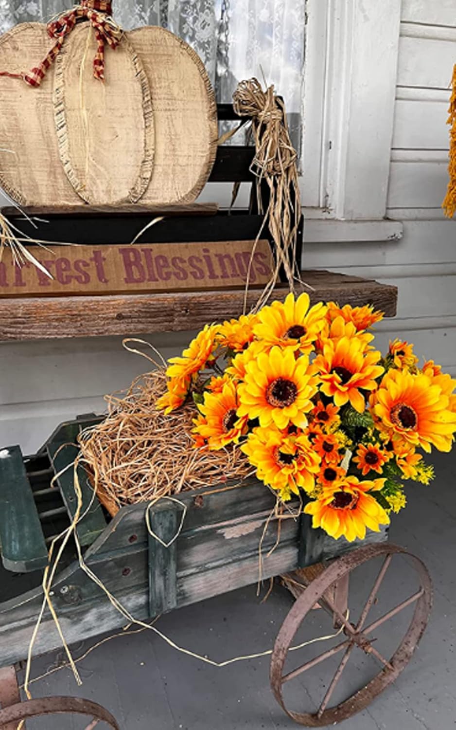 4PCS Summer Floral Arrangement Sunflowers Artificial Flowers, Fake Silk Flowers with 7 Stems for Indoor/Outdoor Home Centerpieces, Wedding Bouquet, Office DIY Décor (Orange Yellow)