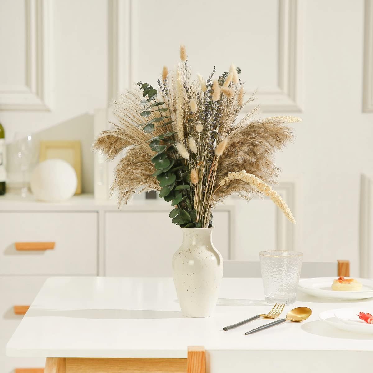 Dried Flowers Bouquet, 17&#x22; Dried Pampas Grass Decor Inc Lavender Eucalyptus DIY Floral Arrangements for Home Office Decoration,Wedding centerpieces
