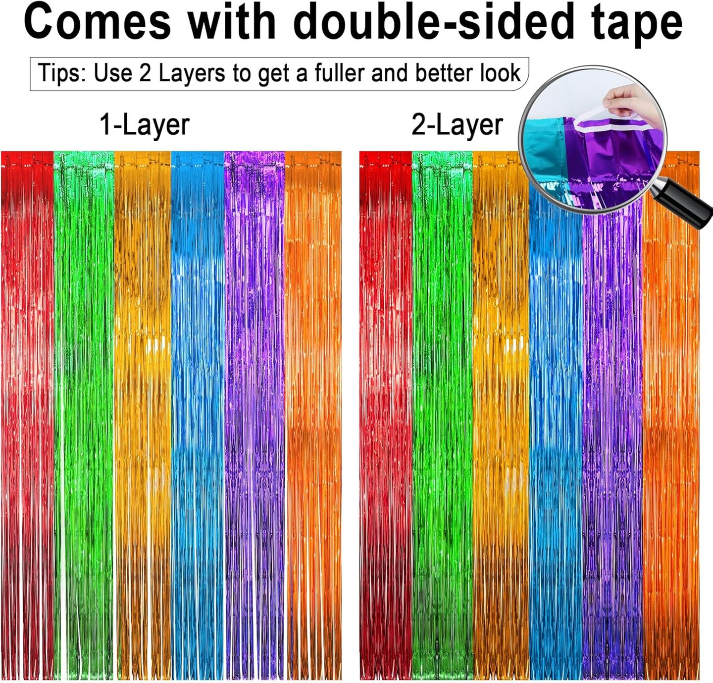 4 Pack Fiesta Party Decorations Foil Fringe Curtains Backdrop 3.3 x 6.6 FT Mexican Theme Party Decorations Tinsel Curtain Spain Taco Photo Streamers for Cinco de Mayo Dia De Los Muertos Decor