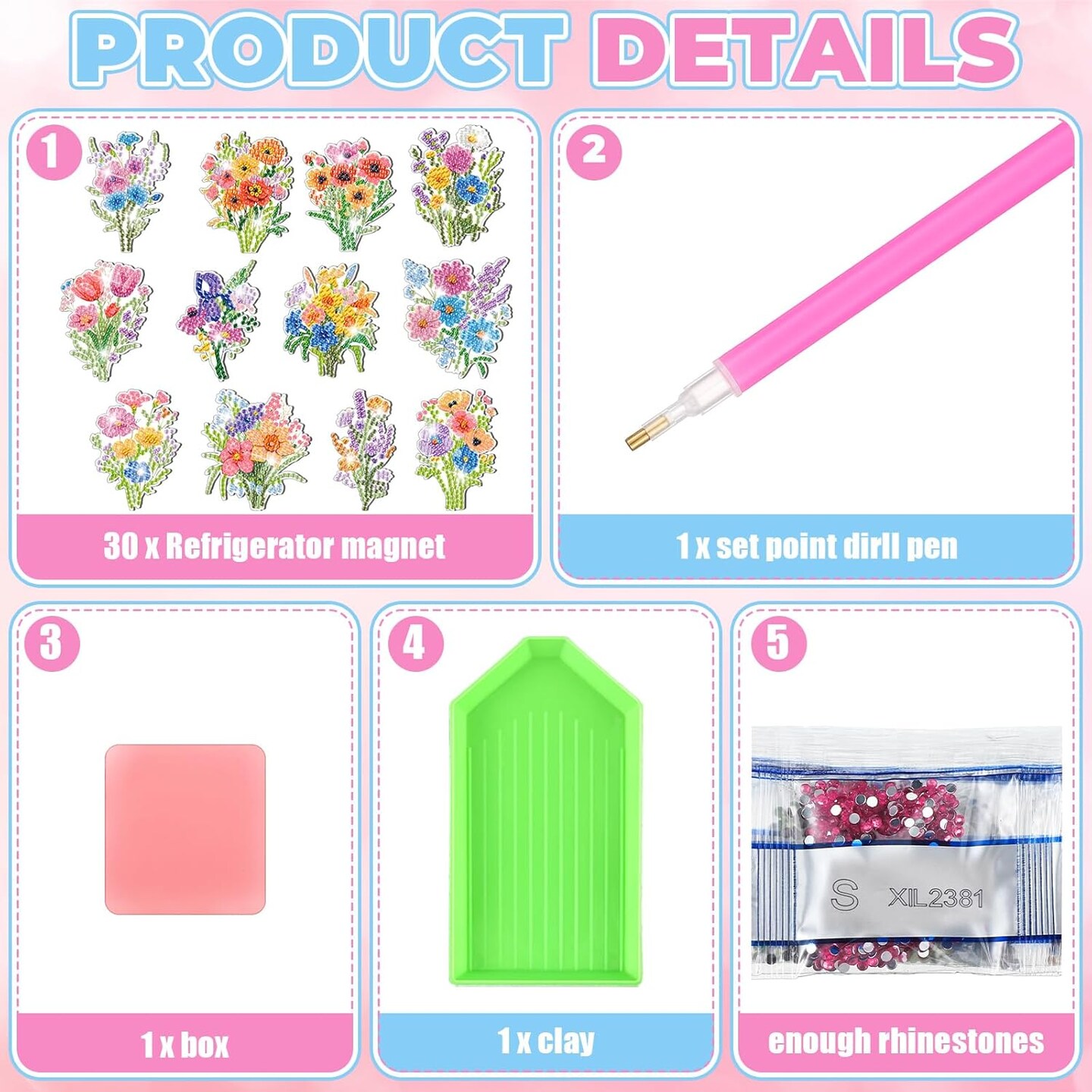 30 Pcs Wildflower Diamond Painting Magnet kits