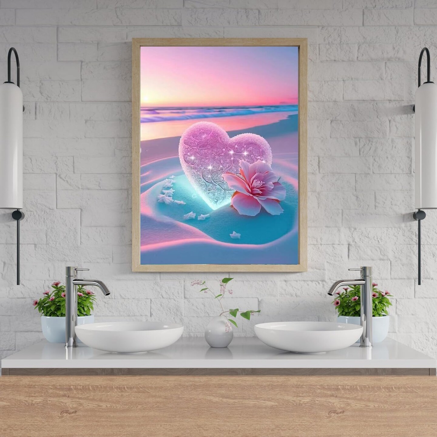 Beach Diamond Painting Kits for Adults-Diamond Art Kits for Love Heart, Gem Art Kits Beaches for Adults for Gift Home Wall Decor (16x12inch)