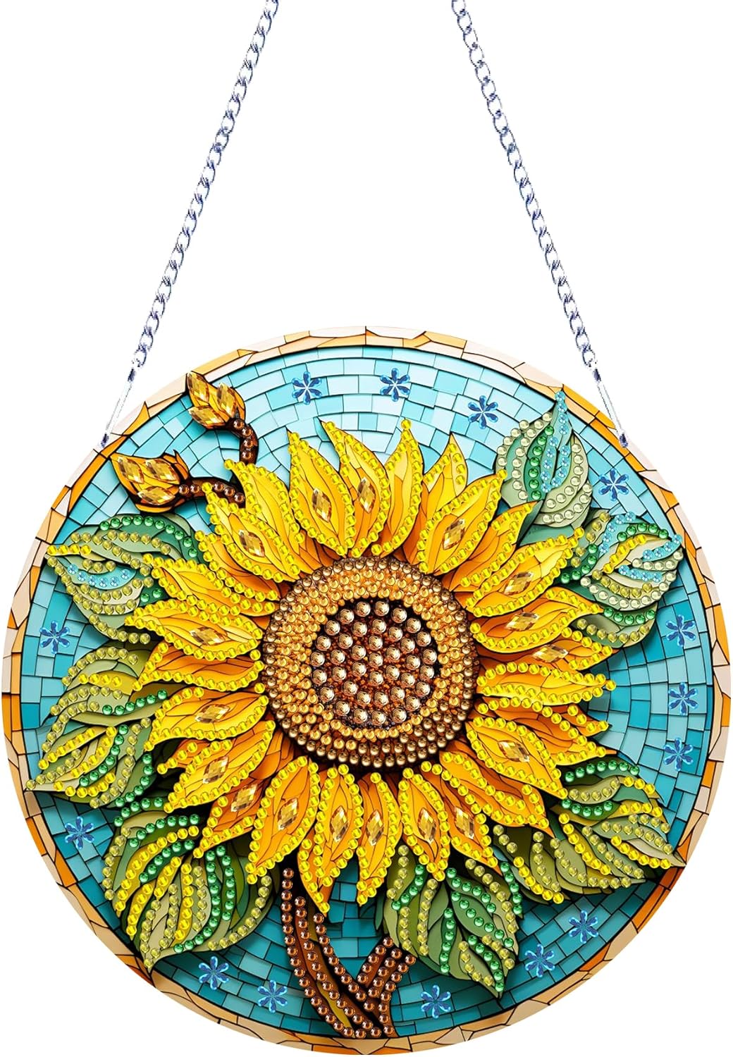 DIY Hanging Diamonds Painting Pendant Kit Sunflower, 7.4x7.4inch Gem Painting Board Art Kit Ornament, Special Crystal Diamond Craft Box Kit, Yellow