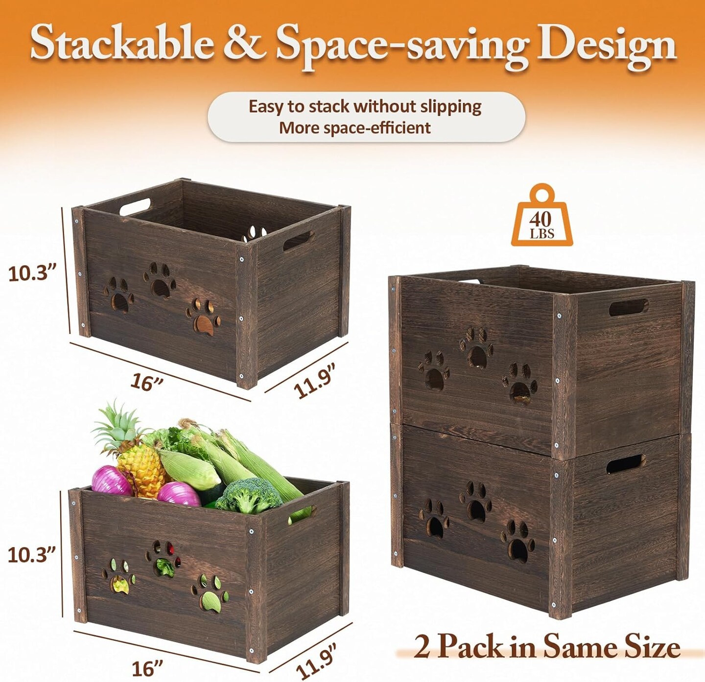 2 Pack, Hollow Claw Wooden Crates for Display