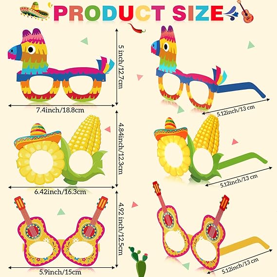 32 Pcs Mexican Party Decorations Paper Eyeglasses Cinco De Mayo Taco Party Favors Photo Booth Props Glasses for Fiesta Party Mexican Carnival Supplies Day of the Dead Decor