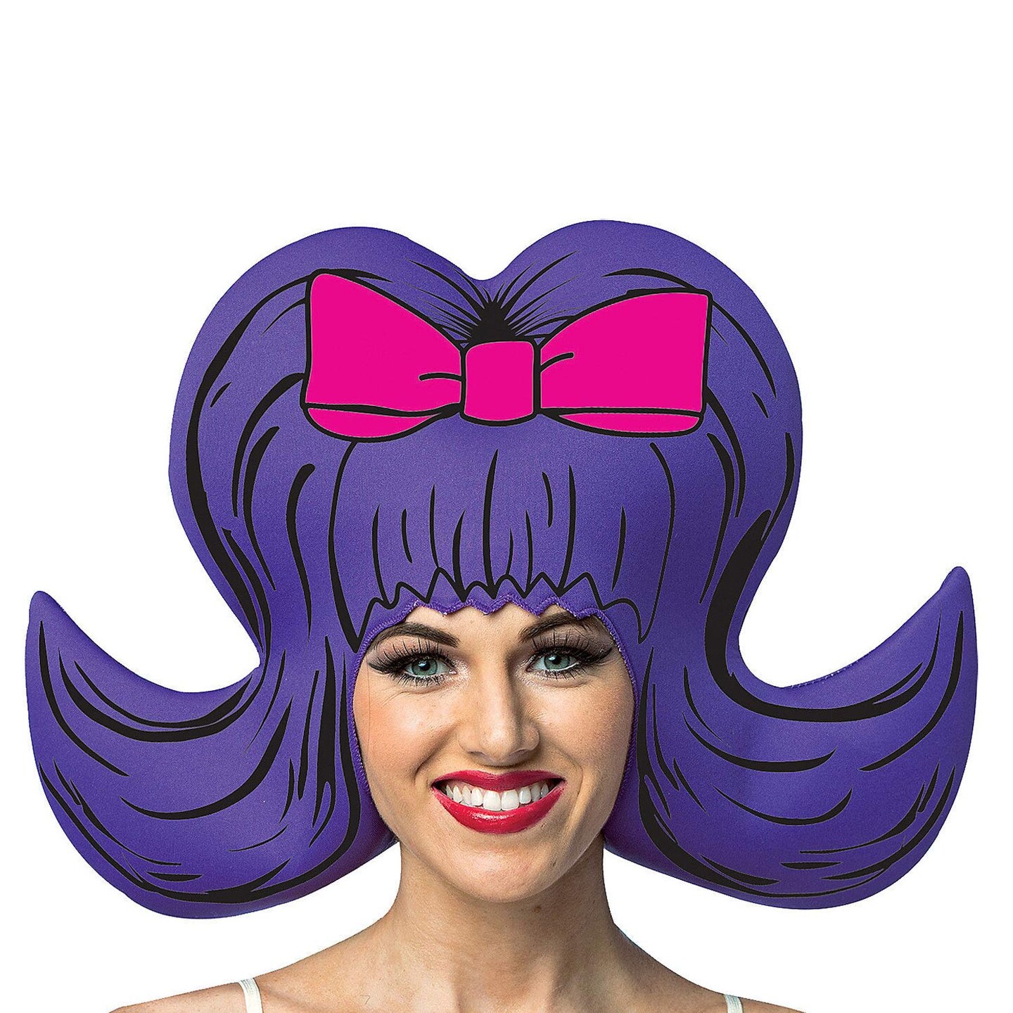 Bouffant Comic Wig Purple with Pink Bow