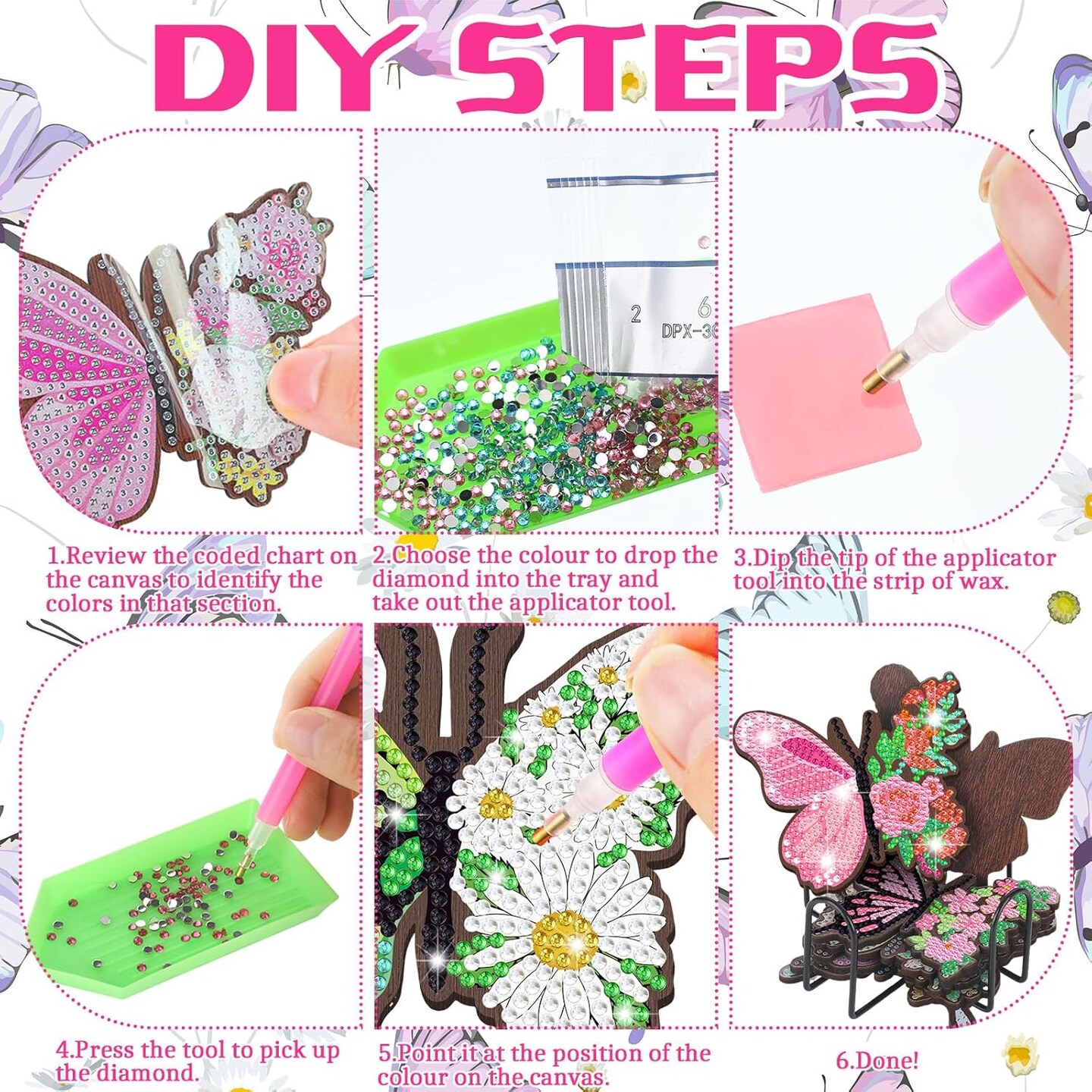 Diamond Painting Coasters Kit with Holder Diamond Art for DIY Beginners Adults Kids Craft Supplies Gift Drinks(Butterfly)